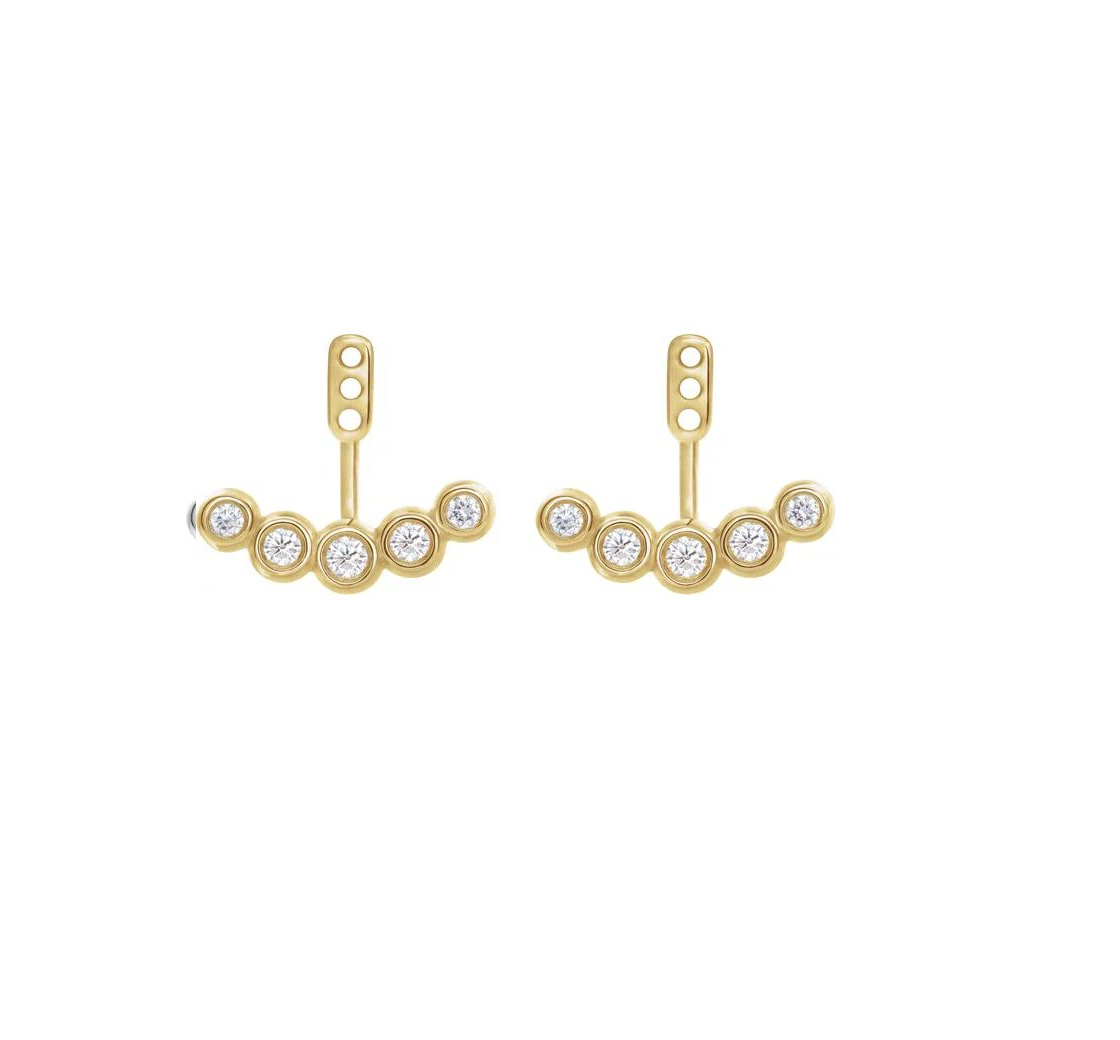 Diamond Stud Earrings w/ Diamond Jackets 14K Yellow Gold