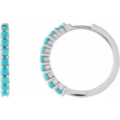 14K Gold Natural Turquoise Huggie Hoop Earrings