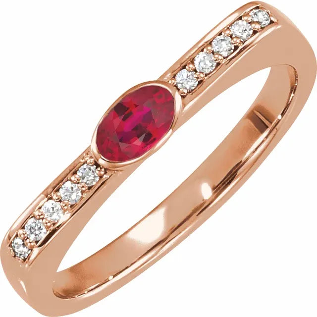 14K Gold Oval Ruby and Diamond Accented Ring