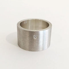Modern Wide Silver Ring with Princess Cut Diamond