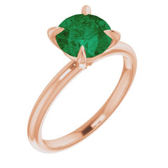14K Gold 4 Claw Prongs Solitaire Engagement Ring with Round Lab Grown Emerald