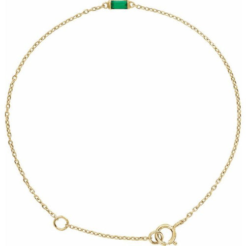 14K Gold Natural Emerald Baguette Bracelet
