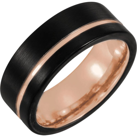 18K Rose Gold PVD & Black PVD Done Shape Tungsten Band