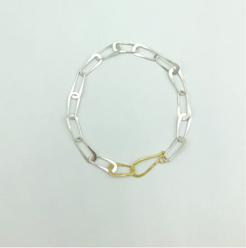 18k Yellow Gold and Sterling Silver Oval Link Bracelet