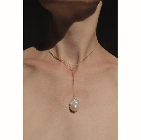 Stellar Necklace with Baroque Pearl on Gold-filled Chain
