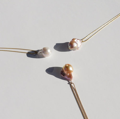 Comet Necklace with Firetail Pearl Gold-filled Chain
