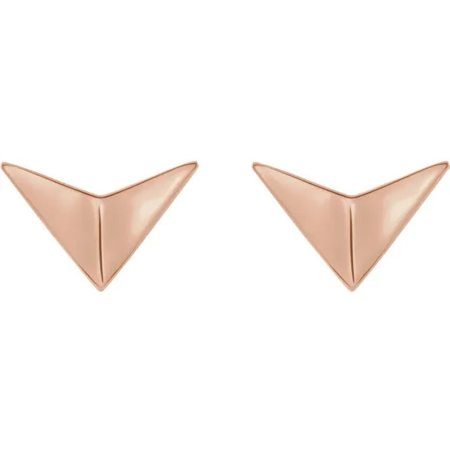 14K Gold Geometric Chevron Post Earrings