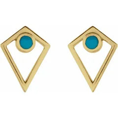 14K Yellow Natural Turquoise Cabochon Pyramid Earrings
