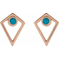 14K Yellow Natural Turquoise Cabochon Pyramid Earrings