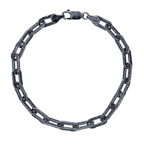 Sterling Silver Oxidized 6.5mm Textured Cable Chain Bracelet