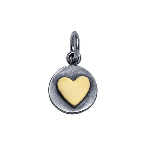 Sterling Silver Disc Charm with Bronze Heart