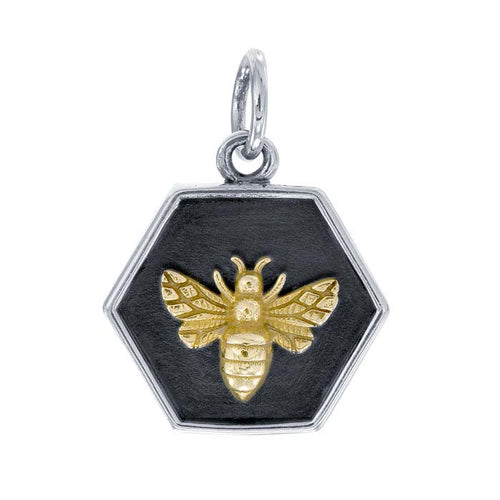 Sterling Silver Hexagon Charm with Bronze Bee