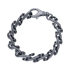 Sterling Silver 11mm Skull Link Chain Bracelet