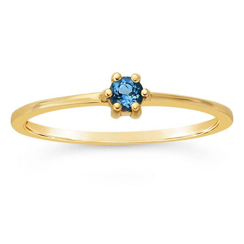 14K Gold 3mm Round Blue Topaz-Set Ring