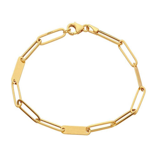 14K Yellow Gold Elongated Paperclips Cable Chain Bracelet