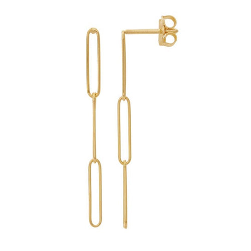 14K Yellow Gold Three-Link Paperclip Post Earrings