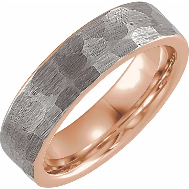 18K Yellow Gold PVD 6 mm Hammered Texture Tungsten Band