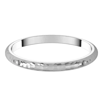 14K Gold 2 mm Half Round Band with Hammered Texture