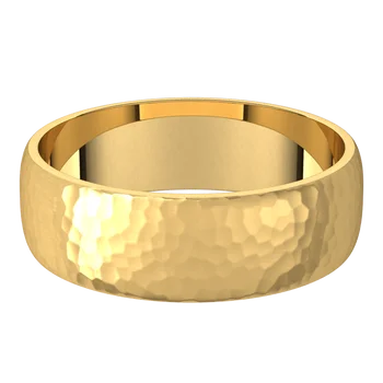 14k Gold 6mm Half Round Light Classic Wedding Band with Satin Rock or Satin Hammered Finish