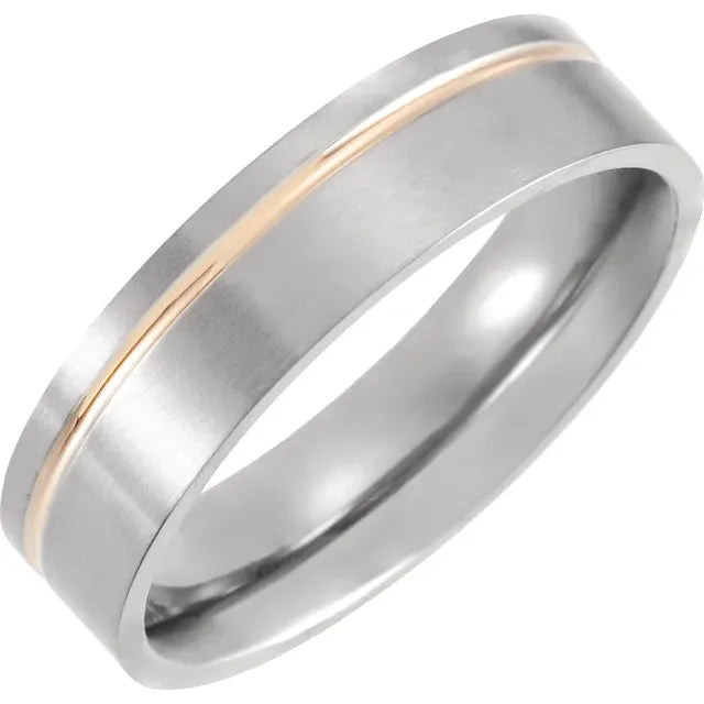 Titanium & 18K Rose Gold PVD 6 mm Grooved Band