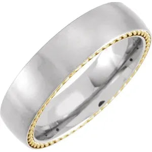 Titanium Domed Band with Yellow Gold PVD Steel Rope Inlay