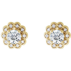 Vintage Inspired Feminine 14k Gold Diamond Halo-Style Earrings