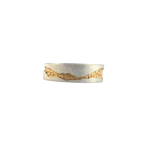 14K Gold 6 mm Two Tone Hammered Texture Design Wedding Band