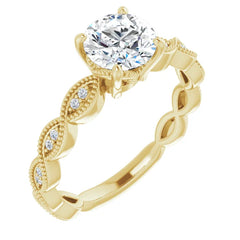 14K Gold 6.5 mm Round Solitaire Vintage-inspired Engagement Ring