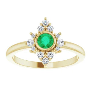 14K Gold Natural Emerald and Natural Diamond Ring