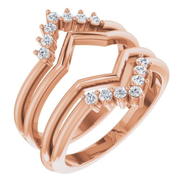 14K Gold Chevron Shape Diamond Ring Guard Wedding Band