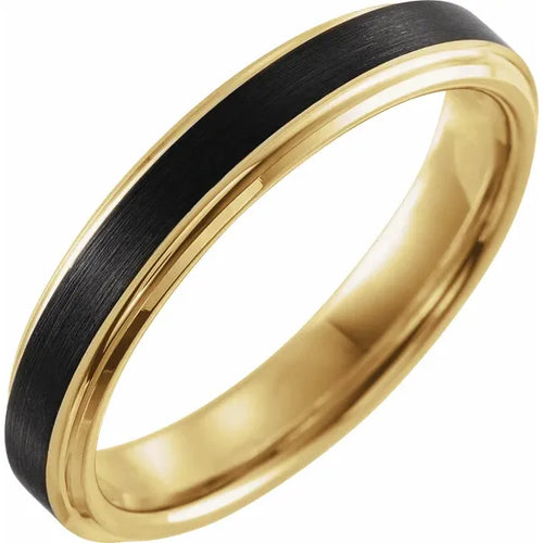 18K Yellow Gold PVD & Black PVD Tungsten Band with Satin Finish