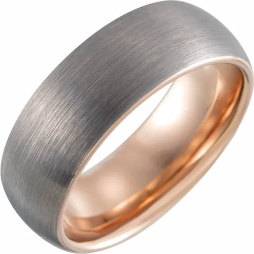 18K Rose Gold PVD Tungsten Half Round Band with Satin (Matted) Finish