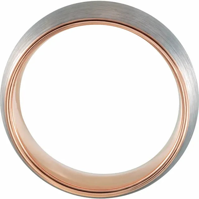18K Rose Gold PVD Tungsten Half Round Band with Satin (Matted) Finish