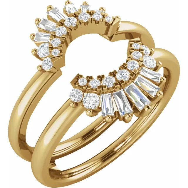 14K Gold Art Deco Style 1/2 CTW Natural Diamond Ring Guard Wedding Band 14K Yellow Gold / 7.5