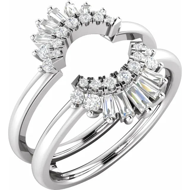14k Gold Art Deco Style 1/2 CTW Natural Diamond Ring Guard Wedding Band