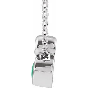 Sterling Silver Pear Emerald Diamond Necklace