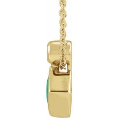 14K Gold Princess-cut Natural Emerald and Diamond Necklace