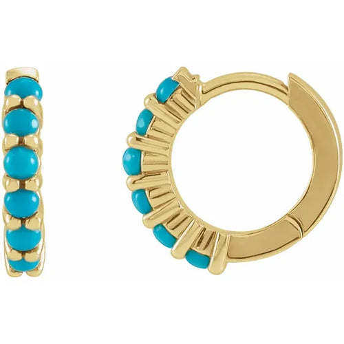 14K Gold Natural Turquoise Huggie Hoop Earrings