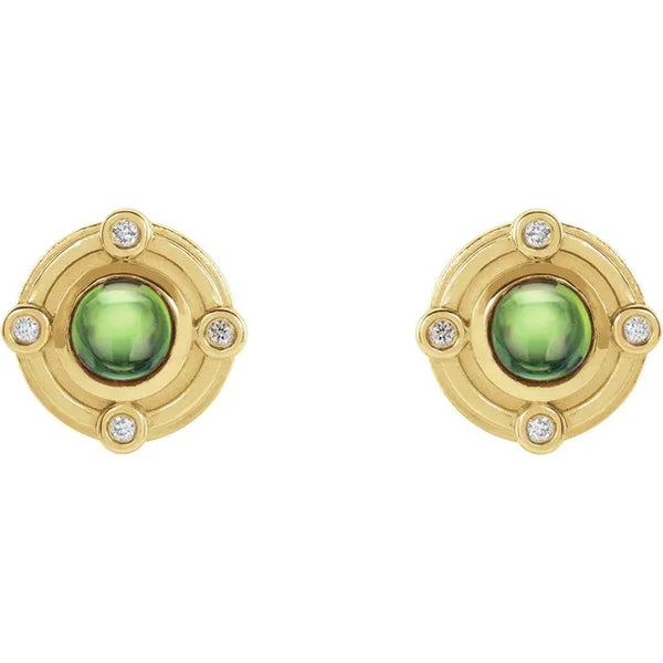 Peridot Gemstone Titanium Stud Earrings / 5mm Cabochon Bezel Set / Hypoallergenic  Earrings Studs 