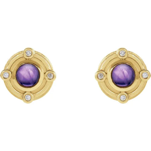 14K Gold Art Deco Amethyst and 0.03 CTW Natural Diamond Earrings