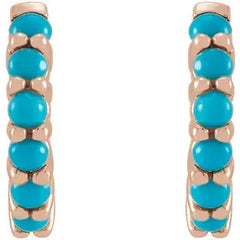 14K Gold Natural Turquoise Huggie Hoop Earrings