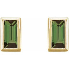 14K Gold 0.28 CTW Natural Green Tourmaline Bezel-Set Earrings
