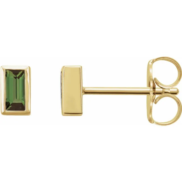 14K Gold 0.28 CTW Natural Green Tourmaline Bezel-Set Earrings