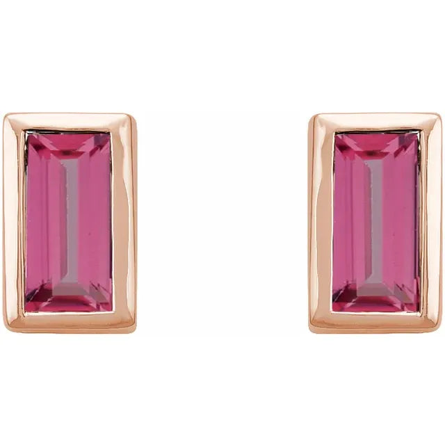 14K Gold 0.28 CTW Natural Pink Tourmaline Bezel-Set Earrings