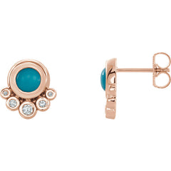 14k Gold Turquoise and Diamond Earrings - Lireille