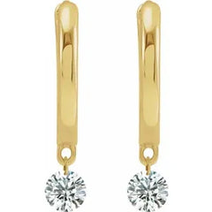14K Yellow 1/3 CTW Drilled Natural Diamond Hinged Hoop Earrings