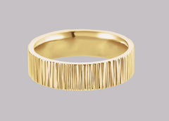 Tree Bark Pattern Gold Ring 6 MM
