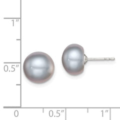 9 - 10 mm Grey Freshwater Cultured Button Pearl Stud Earring