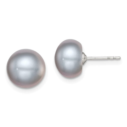 9 - 10 mm Grey Freshwater Cultured Button Pearl Stud Earring