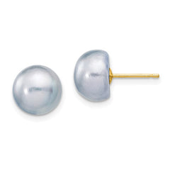 9 - 10 mm Grey Freshwater Cultured Button Pearl Stud Earring